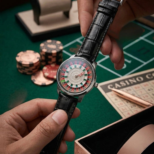 PINDU Casino Roulette Luxury Watch – Rose Gold Baguette Crystal Dial