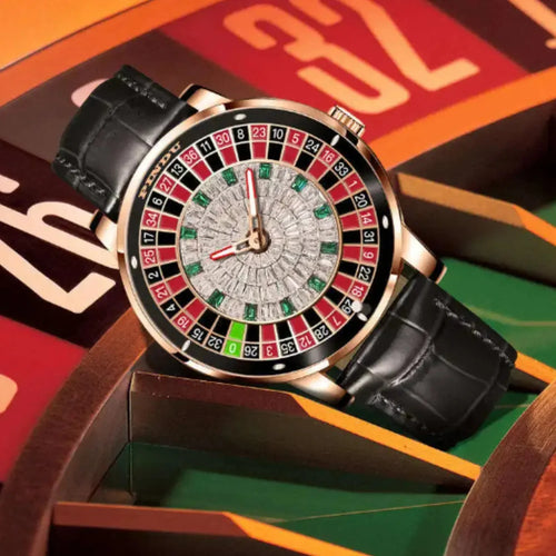 PINDU Casino Roulette Luxury Watch – Rose Gold Baguette Crystal Dial