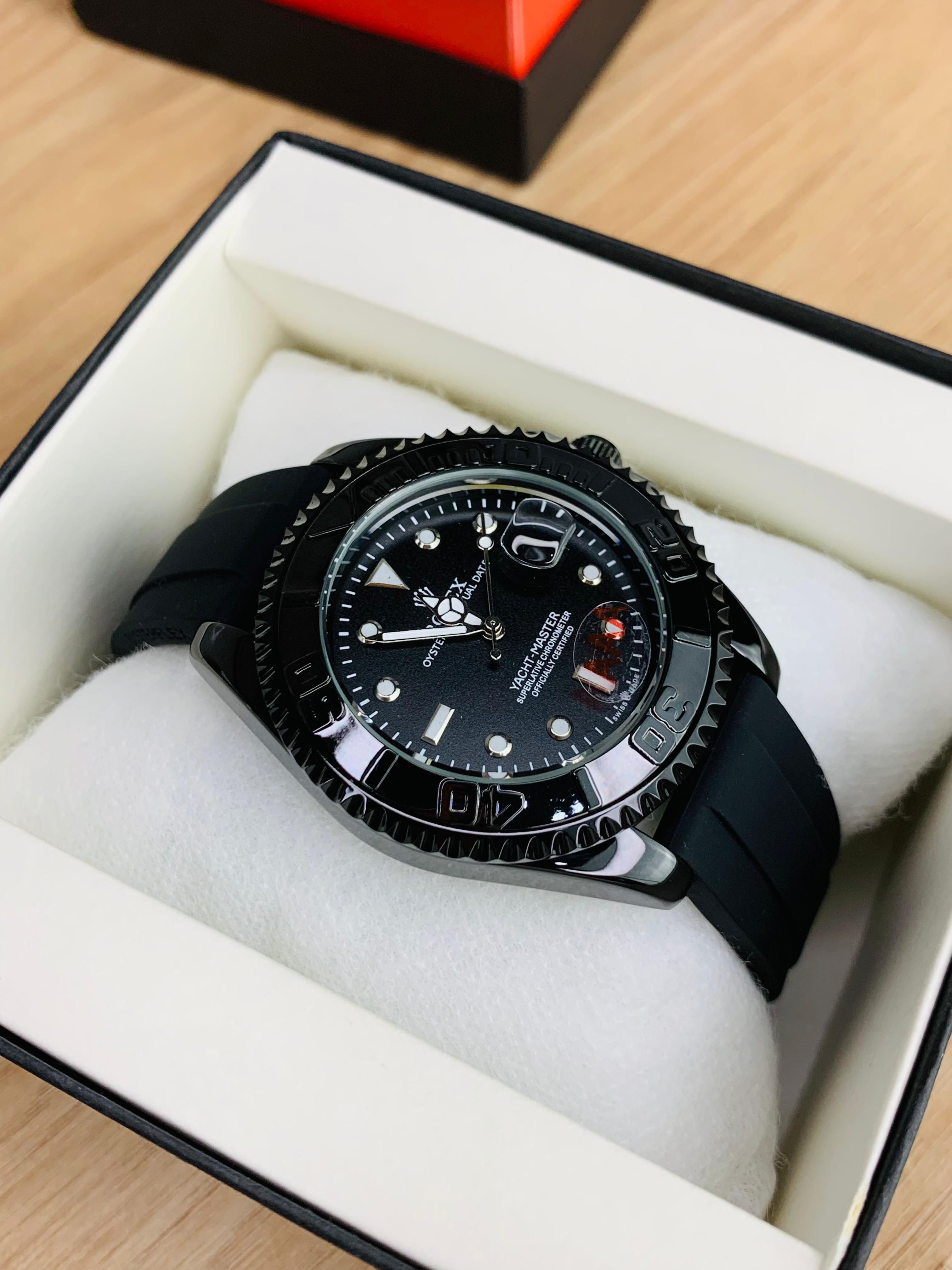 ST014 Yacht-Master Men’s Watch | Premium Black Dial with Rubber Strap | Waterproof & Stylish Design