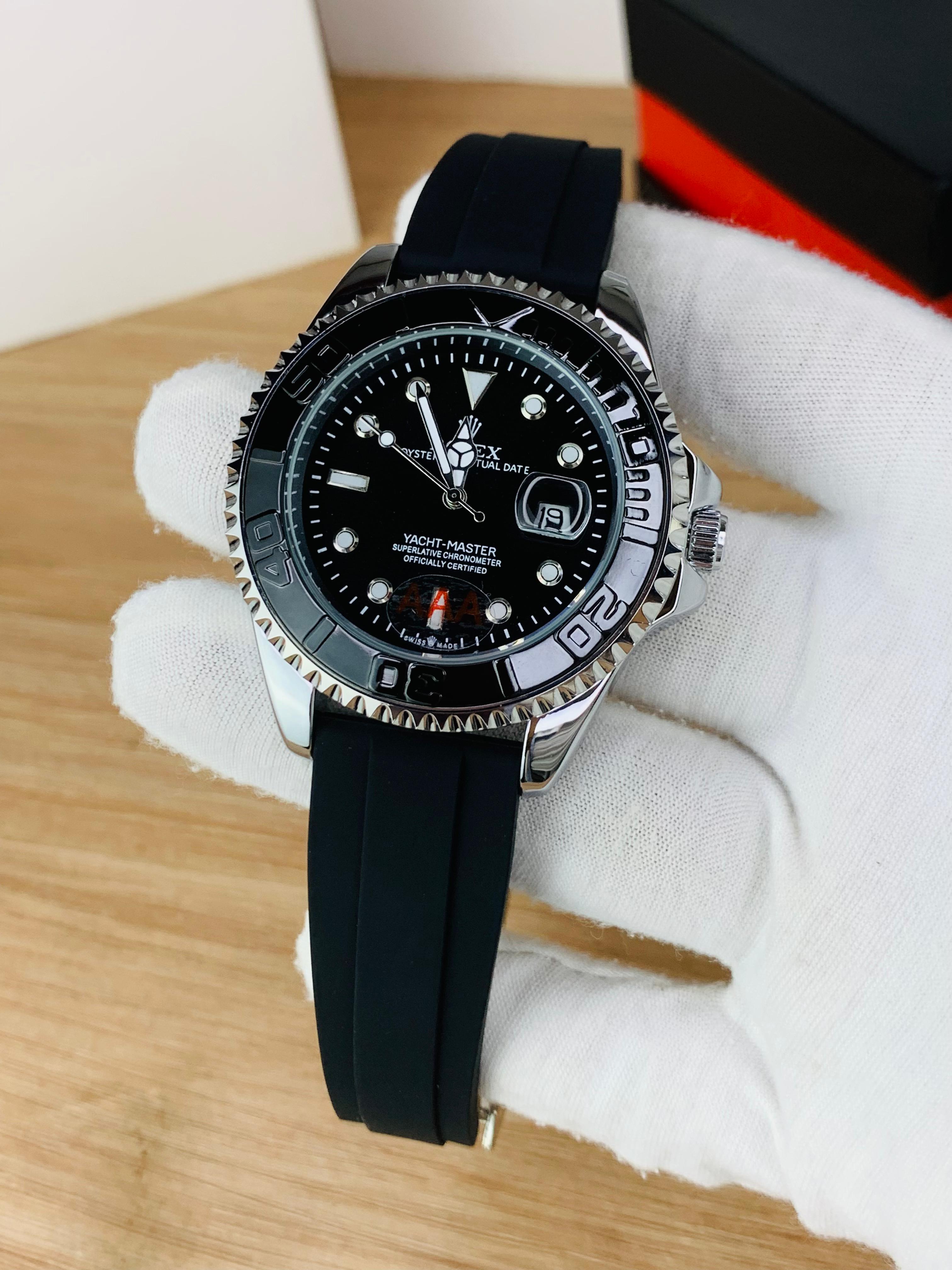ST014 Yacht-Master Men’s Watch | Premium Black Dial with Rubber Strap | Waterproof & Stylish Design