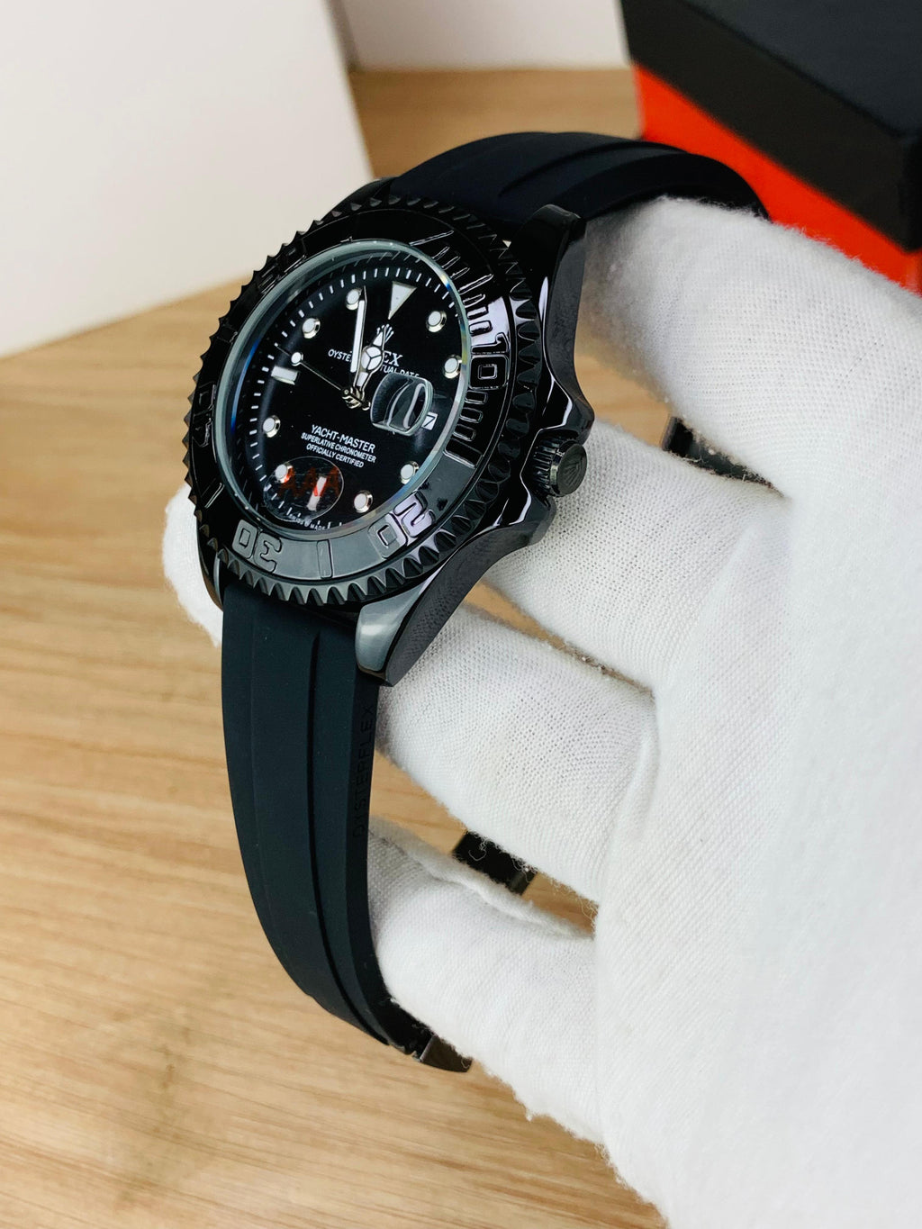 ST014 Yacht-Master Men’s Watch | Premium Black Dial with Rubber Strap | Waterproof & Stylish Design