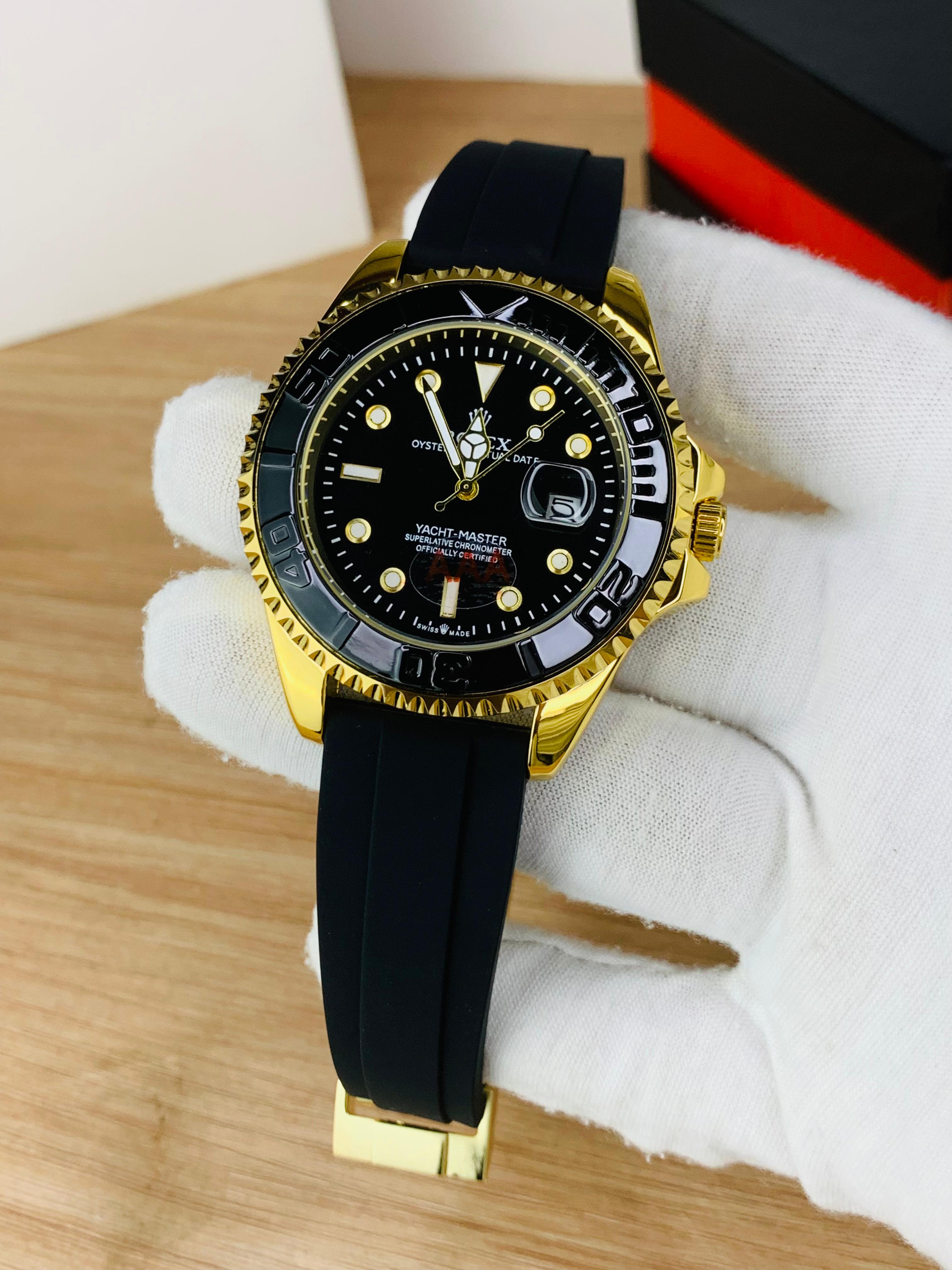 ST014 Yacht-Master Men’s Watch | Premium Black Dial with Rubber Strap | Waterproof & Stylish Design
