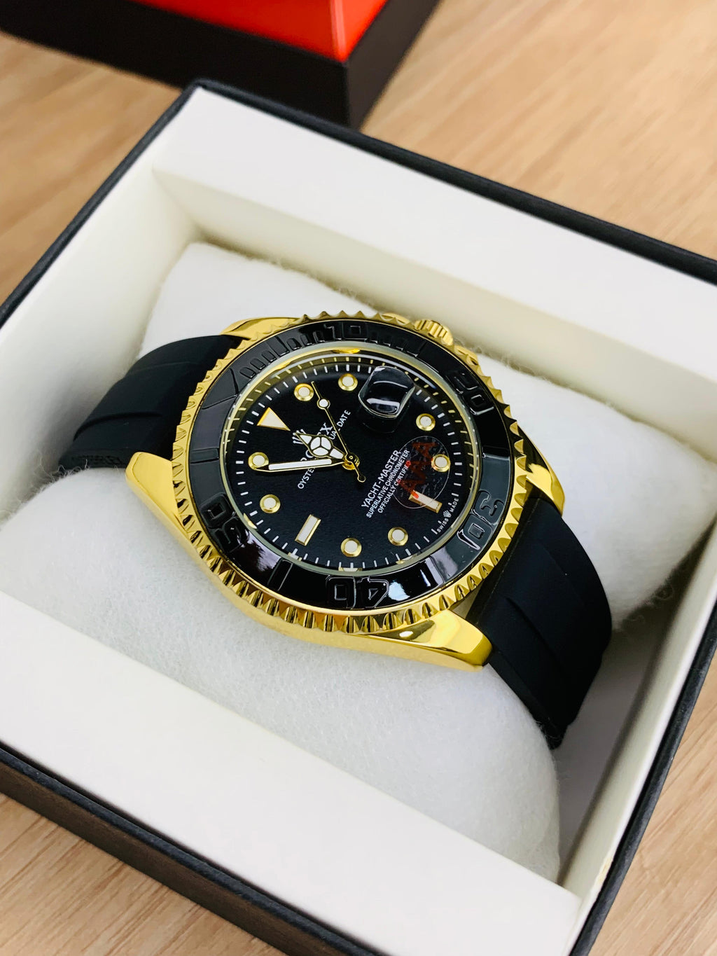 ST014 Yacht-Master Men’s Watch | Premium Black Dial with Rubber Strap | Waterproof & Stylish Design