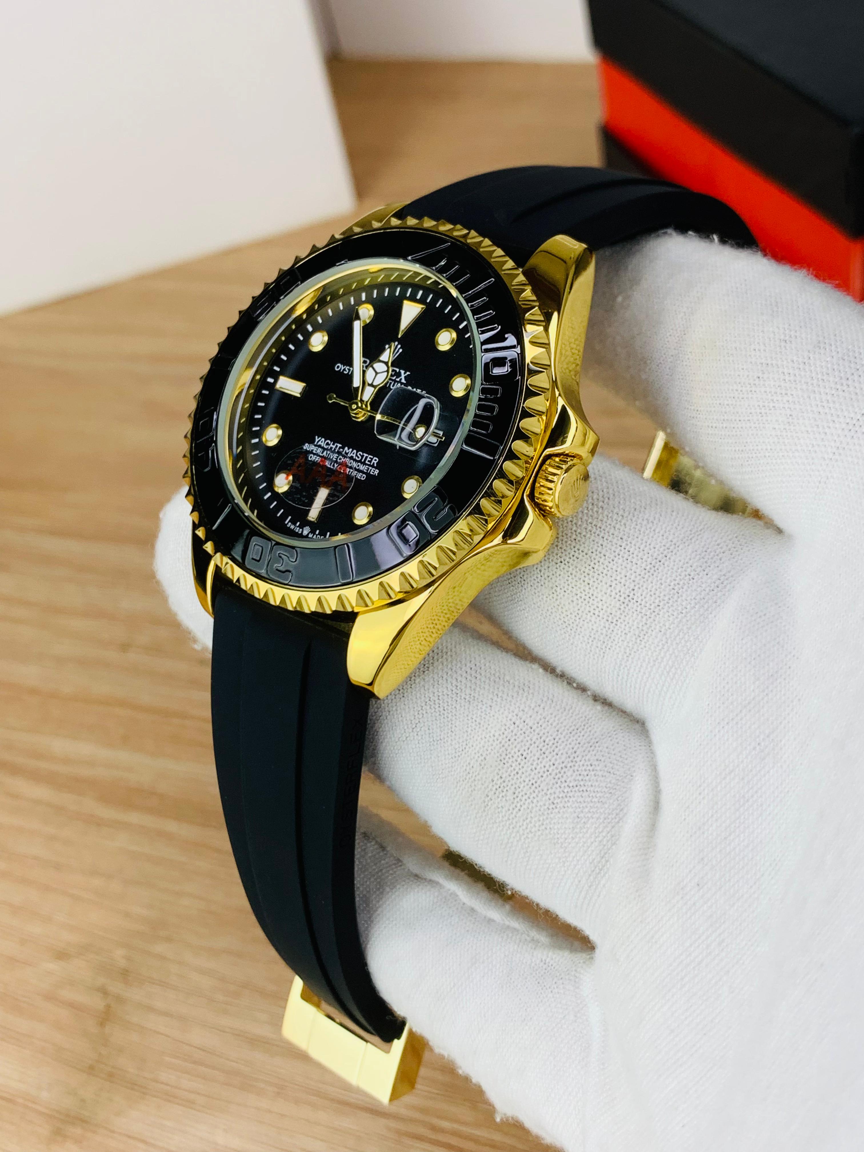 ST014 Yacht-Master Men’s Watch | Premium Black Dial with Rubber Strap | Waterproof & Stylish Design