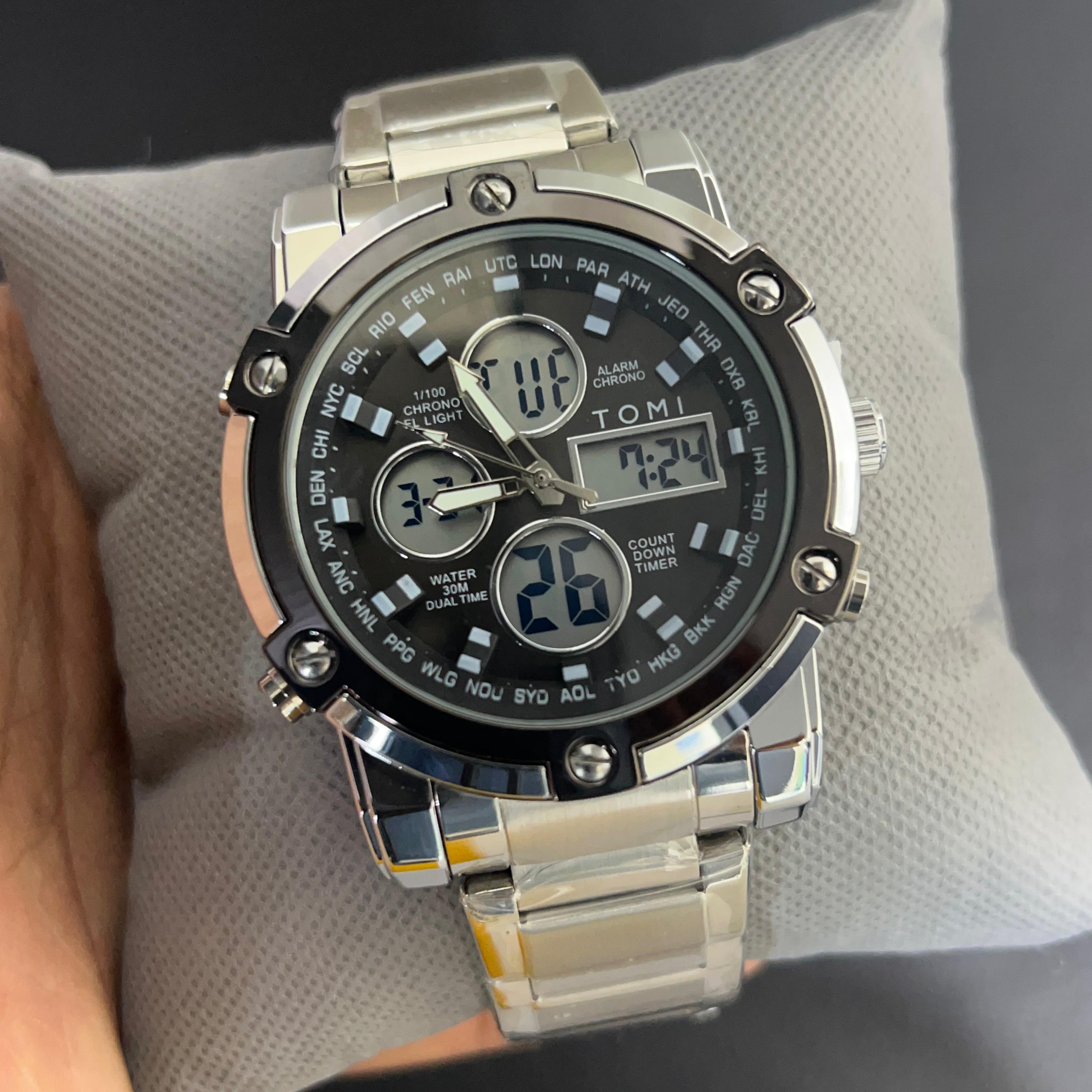 ST013 - TOMI Dual Time Chronograph Stainless Steel Watch – Premium Men’s Edition