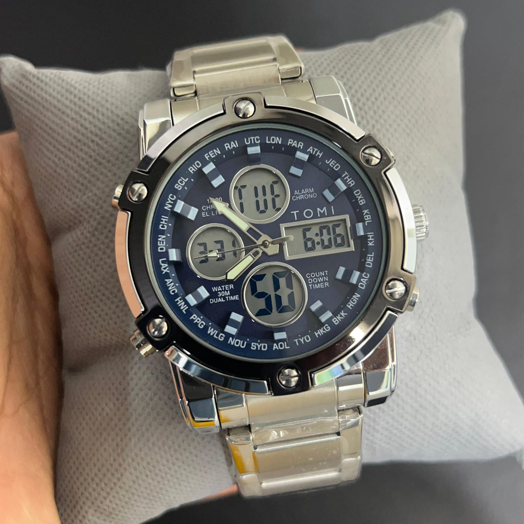 ST013 - TOMI Dual Time Chronograph Stainless Steel Watch – Premium Men’s Edition