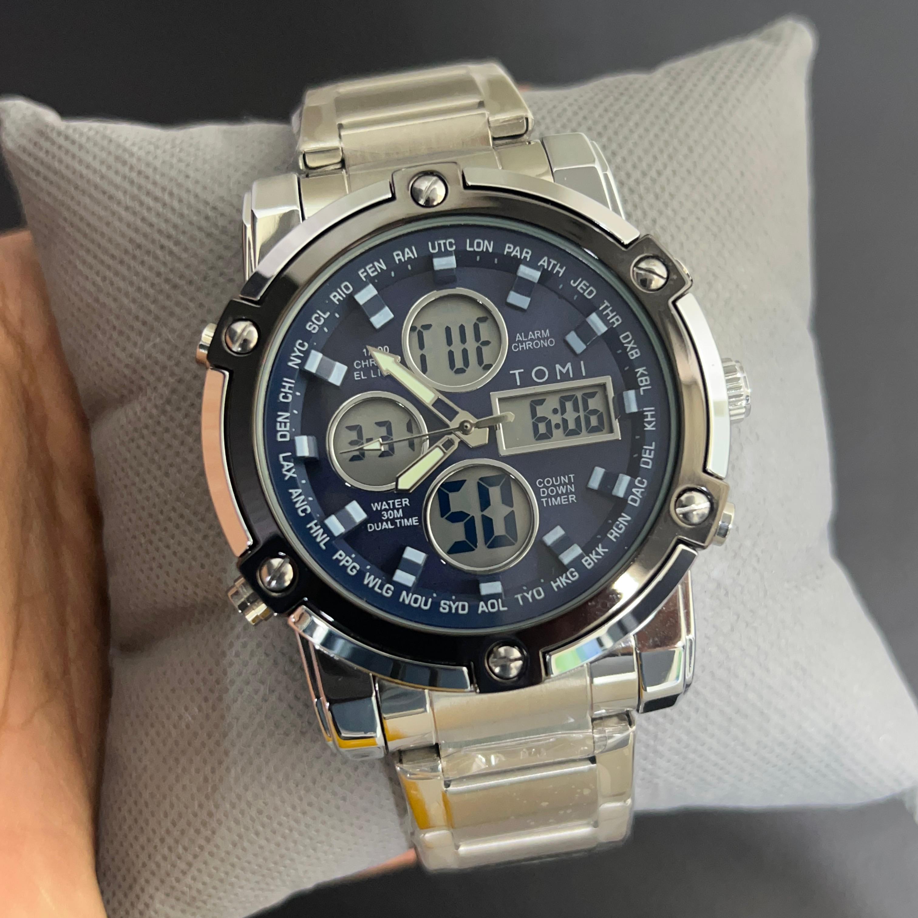 ST013 - TOMI Dual Time Chronograph Stainless Steel Watch – Premium Men’s Edition