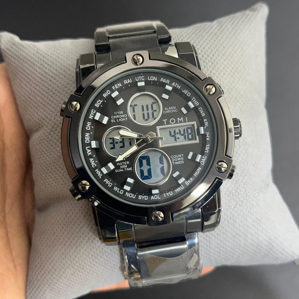 ST013 - TOMI Dual Time Chronograph Stainless Steel Watch – Premium Men’s Edition