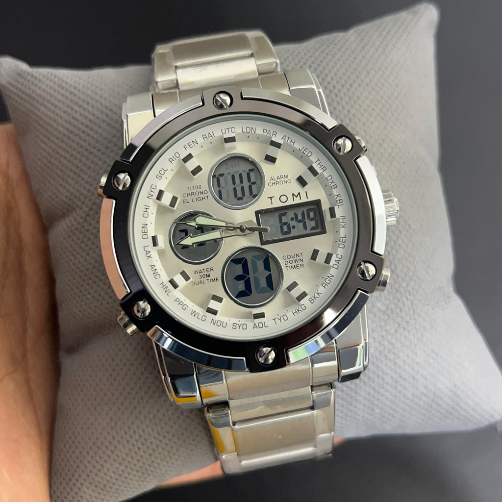 ST013 - TOMI Dual Time Chronograph Stainless Steel Watch – Premium Men’s Edition