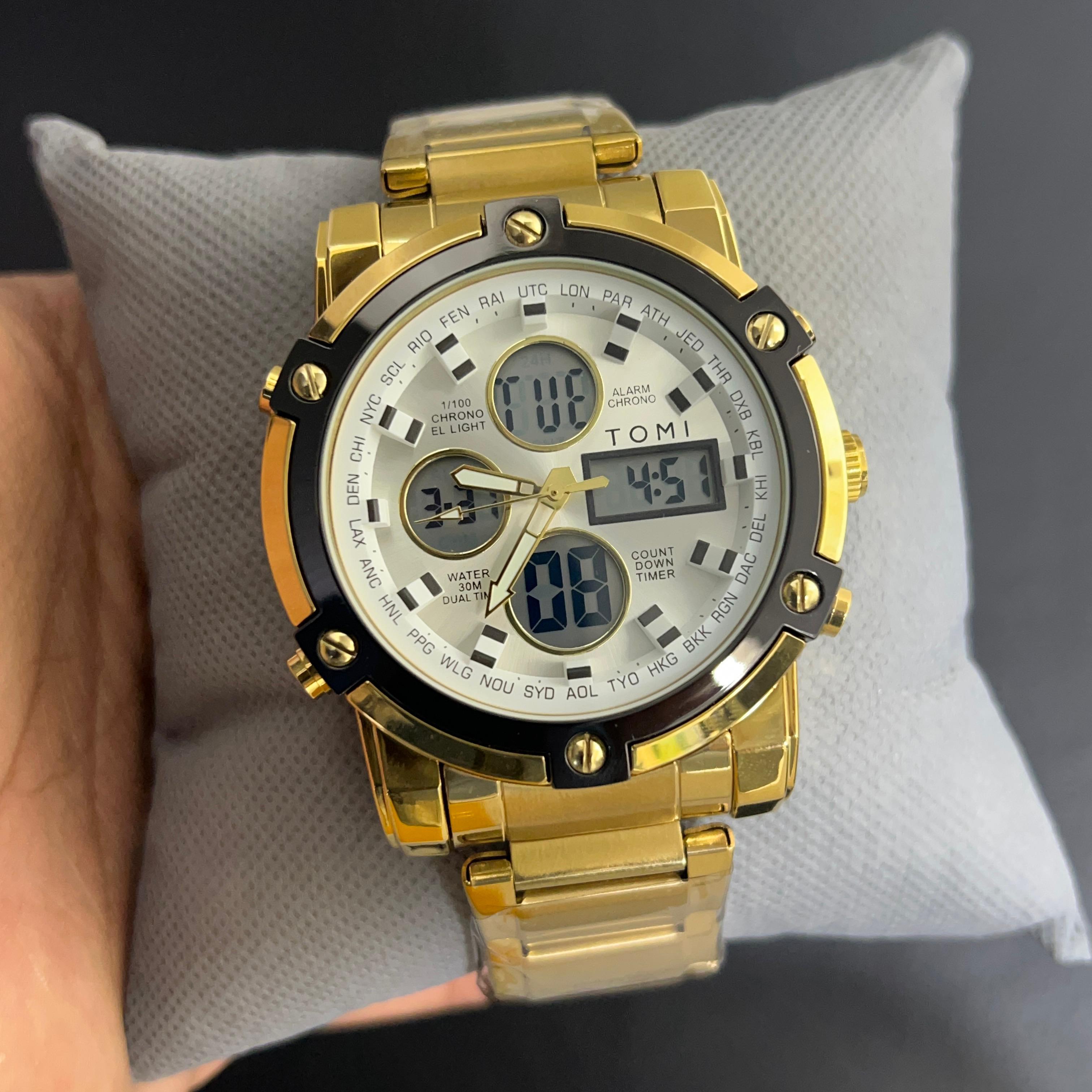 ST013 - TOMI Dual Time Chronograph Stainless Steel Watch – Premium Men’s Edition