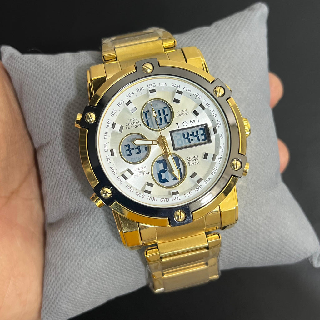 ST013 - TOMI Dual Time Chronograph Stainless Steel Watch – Premium Men’s Edition