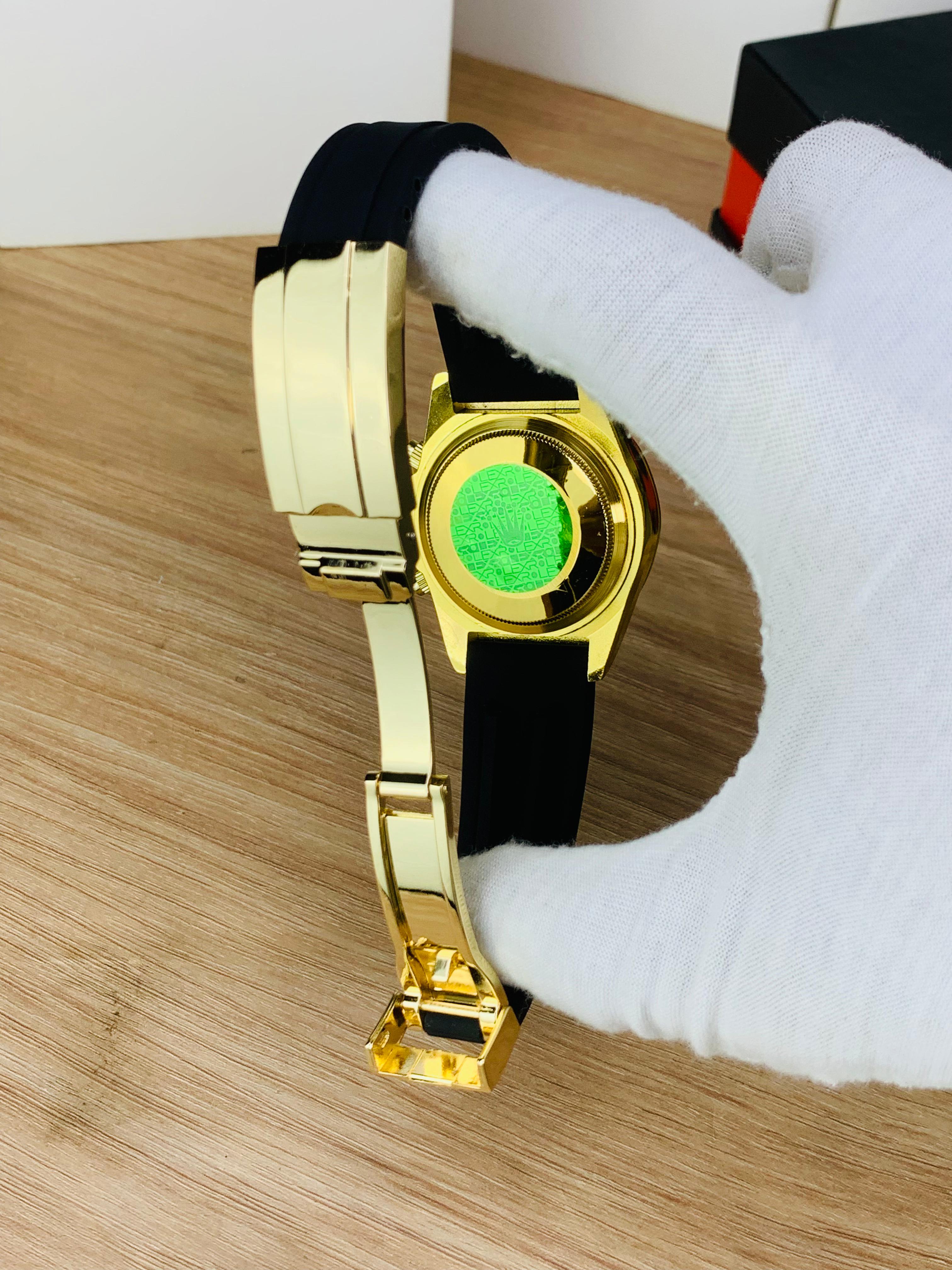 "Luxury Golden Black Chronograph Gents Watch ⌚ Premium Rubber Strap | Stylish Men’s Wrist Watch"