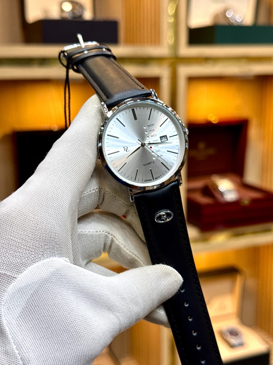 ST006 Classic Black Leather Men’s Watch with Day & Date Display