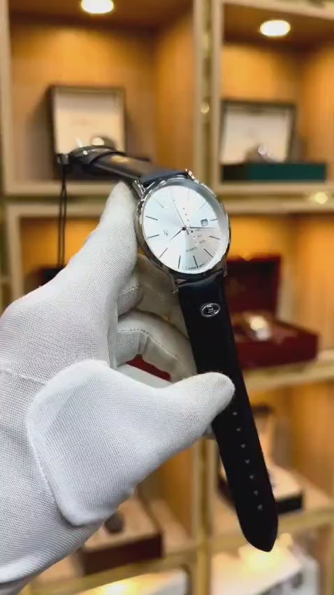 ST006 Classic Black Leather Men’s Watch with Day & Date Display